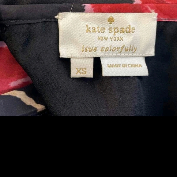 Kate Spade Hazy Rose Black Top with Red Floral Design Xs - Picture 8 of 10